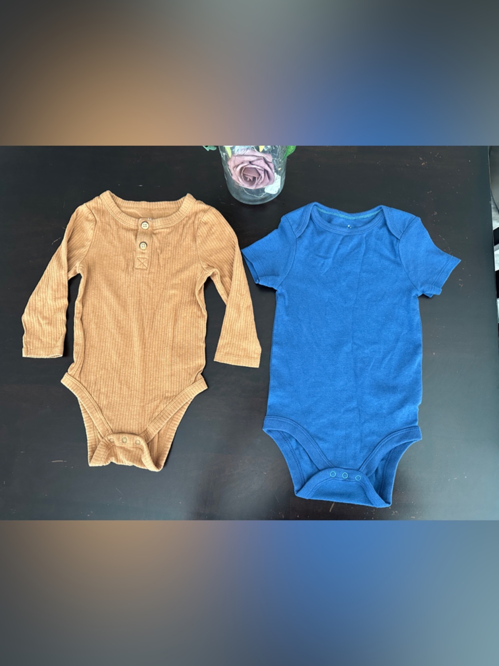 🆕 cloud island Long Sleeve Ribbed Bodysuit in Camel and Blue Set